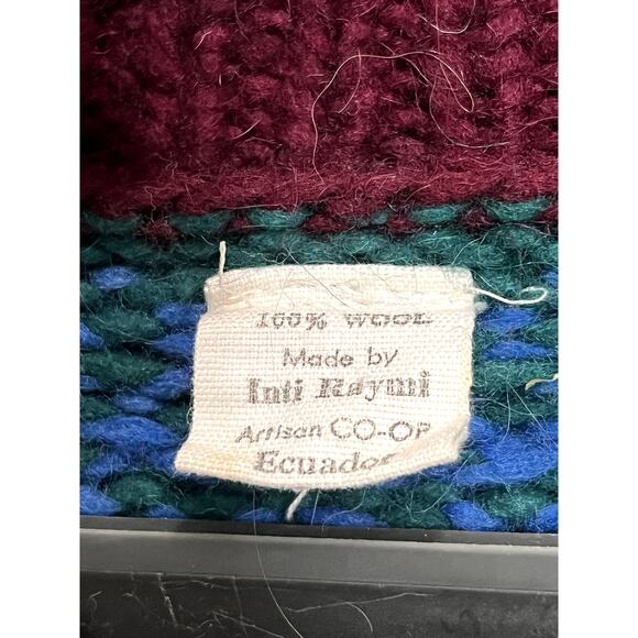 VTG 100% Wool Hand Made Henley Pullover Sweater Made in Ecuador Cottage Whimsy - Picture 3 of 8